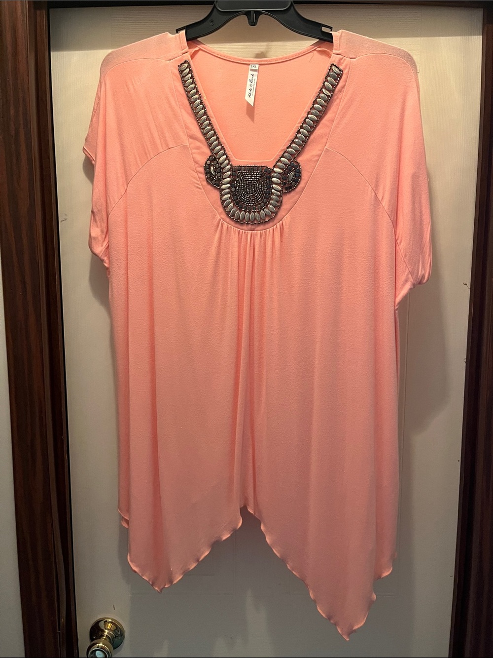 White Mark Pink Tunic with Beaded V-Neck